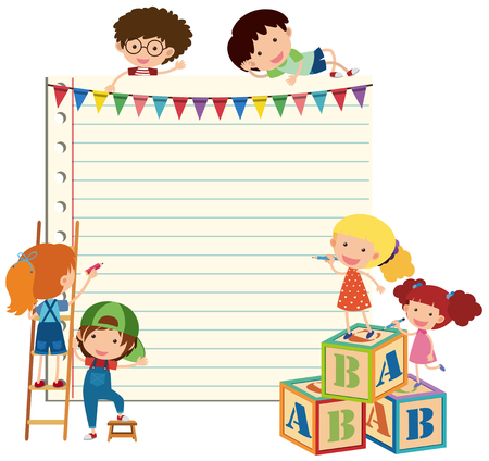 Paper template with happy children illustration.のイラスト素材