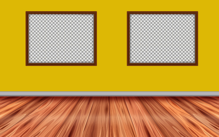 Room with two picture frames and wooden floor illustration.のイラスト素材