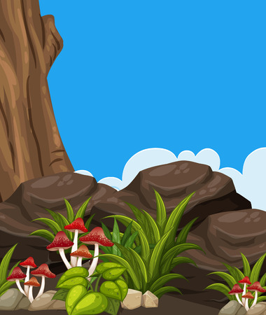 Background scene with mushrooms and rocks illustration.のイラスト素材