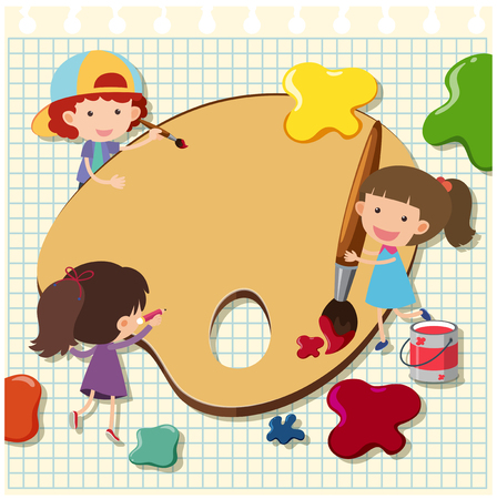 Border template with kids painting on palette illustration.のイラスト素材