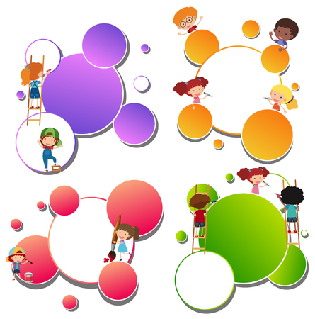 Border templates with kids painting illustrationのイラスト素材