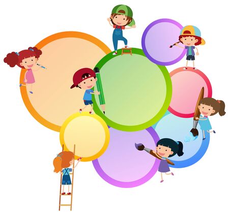 Border template with kids drawing and painting illustrationのイラスト素材