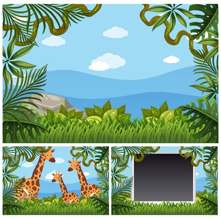Background template with giraffes in forest illustrationのイラスト素材