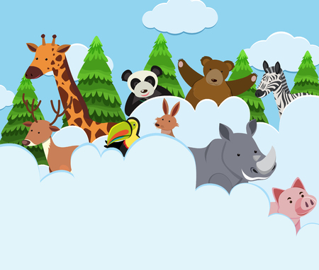 Wild animals in the clouds illustrationのイラスト素材