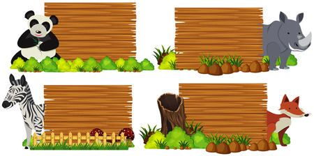 Four wooden boards with animals illustrationのイラスト素材
