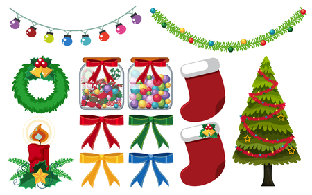 Different christmas decorations on white background illustrationのイラスト素材