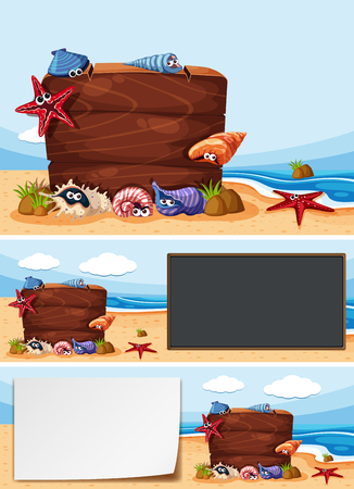 Three boards on the beach illustrationのイラスト素材