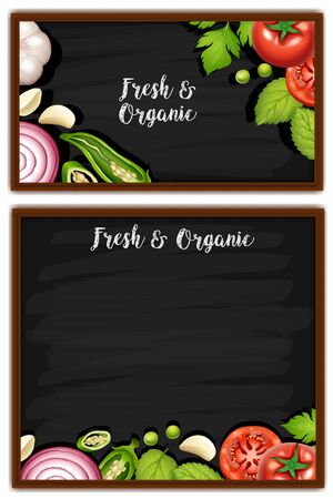Two menu boards with fresh ingredients illustrationのイラスト素材