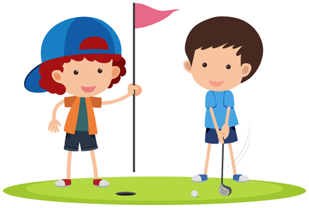 Two boys playing golf illustrationのイラスト素材