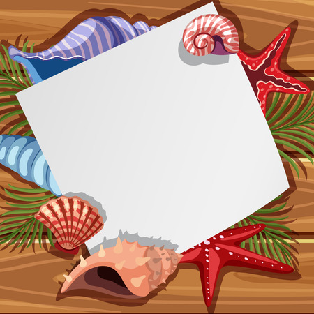 Border template with seaweed and starfish illustrationのイラスト素材
