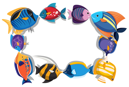 Border template with cute fish illustrationのイラスト素材
