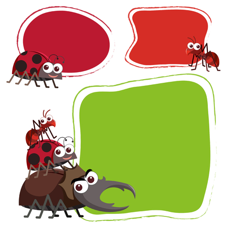 Three border template with cute bugs illustrationのイラスト素材