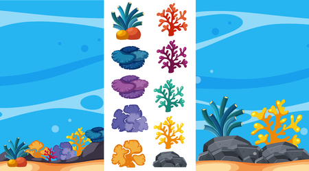 Underwater scene with coral reefs, vector illustration.のイラスト素材