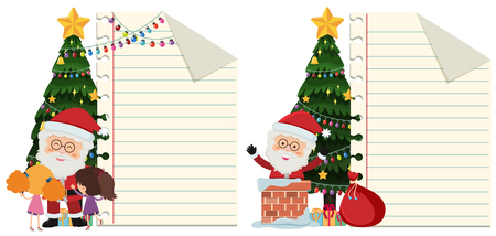 Two paper templates with Santa on Christmas illustration.のイラスト素材