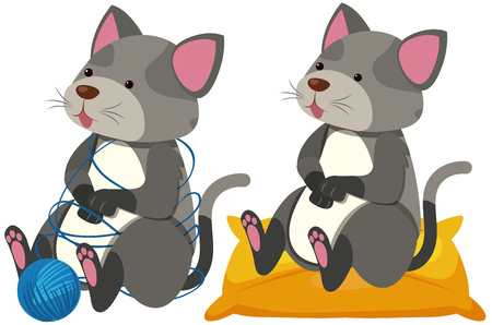 Gray cats playing and sitting illustration.のイラスト素材