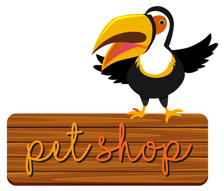 Pet shop sign with toucan bird on it illustrationのイラスト素材