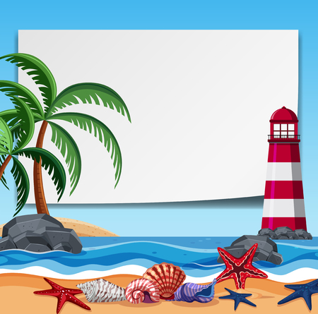Border template with lighthouse and shells illustration.のイラスト素材