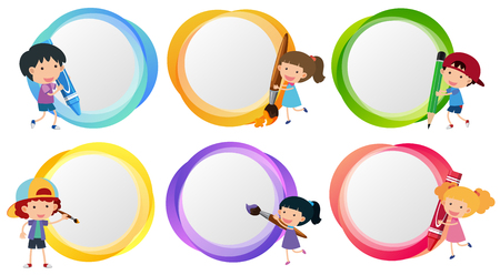Label templates with kids coloring illustrationのイラスト素材