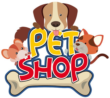 Pet shop sticker with cute pet illustration.のイラスト素材