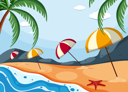 Background scene with umbrellas on beach illustration.のイラスト素材