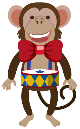 Funny monkey with small drum, vector illustration.のイラスト素材
