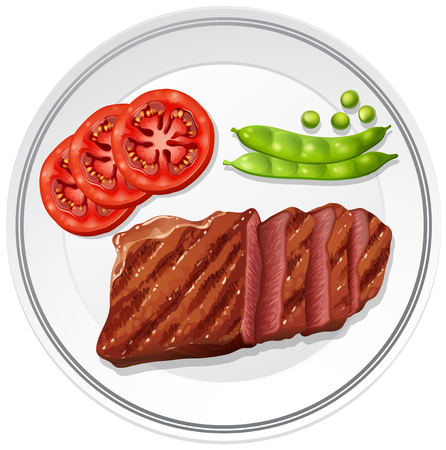Steak and fresh vegetables on plate illustration.のイラスト素材