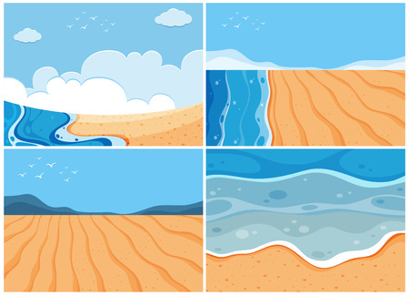 Four background scenes of ocean, vector illustration.のイラスト素材