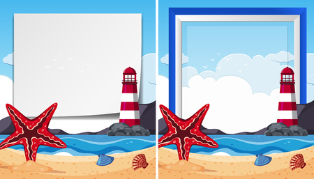 Border templates with starfish at seaside illustration.のイラスト素材
