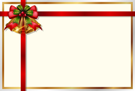 Card template with Christmas bell and red ribbon illustration.のイラスト素材