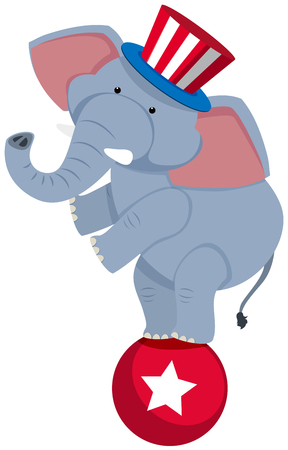 Circus elephant on red ball illustration.のイラスト素材