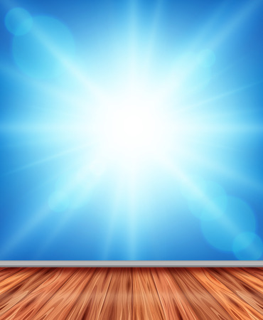 Background template with bright blue and wooden floor illustrationのイラスト素材