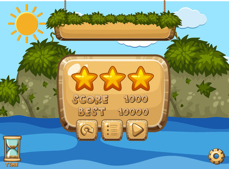 Game design with ocean and mountains in background illustrationのイラスト素材