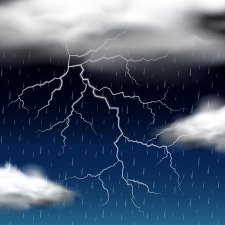 Thunder storm at night illustrationのイラスト素材