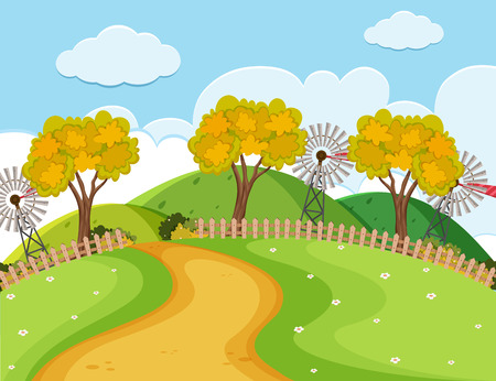Nature scene with road and trees illustrationのイラスト素材