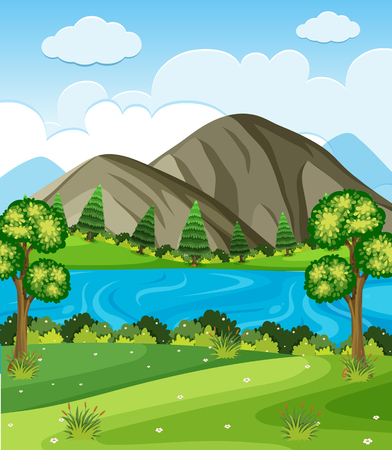 Background scene with mountains and lake illustrationのイラスト素材