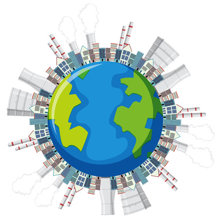 Many factory buildings on earth illustrationのイラスト素材