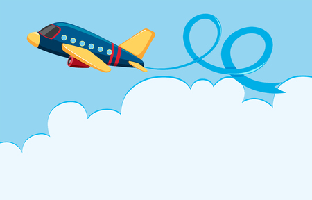 Sky scene with airplane and white cloud illustrationのイラスト素材