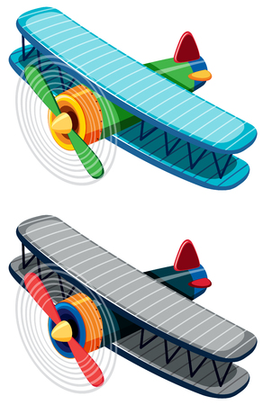 Two old-fashioned airplanes on white background illustrationのイラスト素材