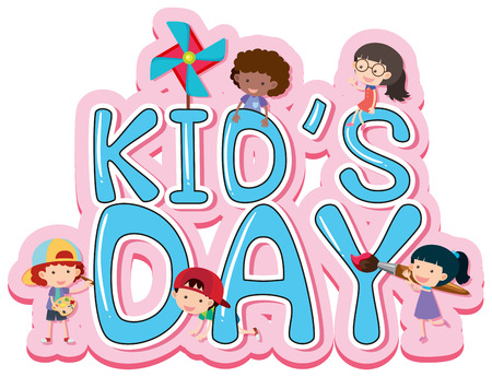 Kids day poster design with happy kids illustrationのイラスト素材
