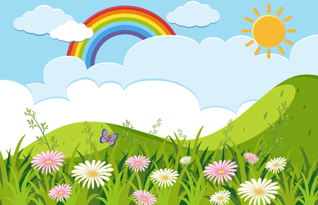 Background scene with flowers in garden illustrationのイラスト素材