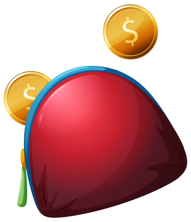 Red wallet with golden coins illustrationのイラスト素材
