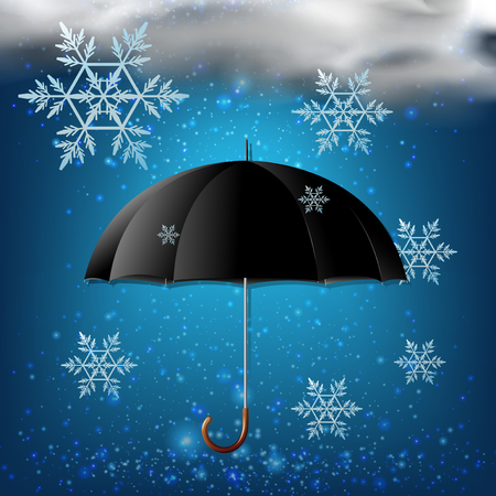 Black umbrella and snow in the sky illustrationのイラスト素材