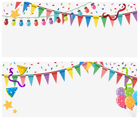 Two banner templates with lights and flags illustrationのイラスト素材