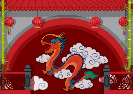 Dragon painted on wall illustrationのイラスト素材