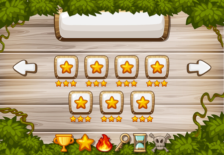 Game background template with wooden board and star buttons illustrationのイラスト素材