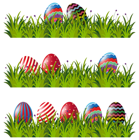 Easter eggs in green grass illustrationのイラスト素材