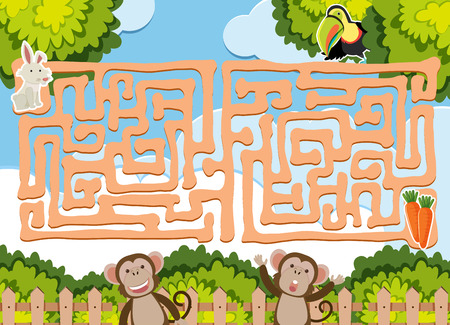 Maze game template with wild animals illustrationのイラスト素材