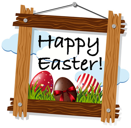 Happy easter with eggs in wooden frame illustrationのイラスト素材