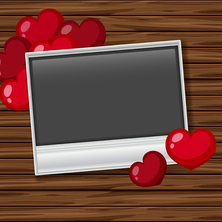 Blank photoframe with red heats on board illustrationのイラスト素材