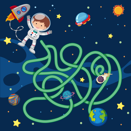 Puzzle game template with astronaut flying in space illustrationのイラスト素材